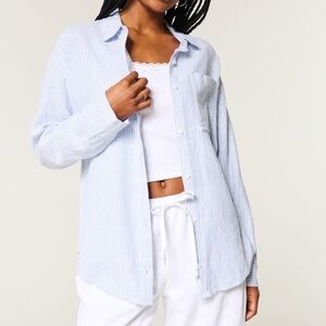 Hollister Light Blue and White Striped Button-Down Shirt